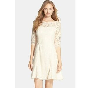 Eliza J Cream Lace Long Sleeve Dress